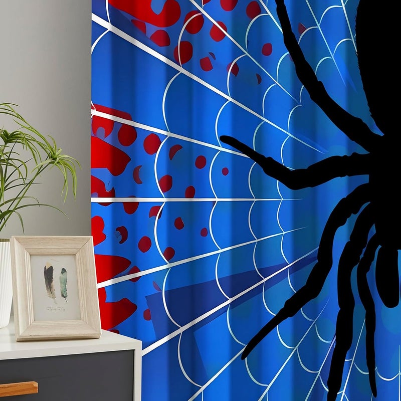 OSUNBD Spider Web Curtains - Blue & Red Superhero Design - Blackout Thermal Insulated Drapes for Kids Room, Bedroom, Living Room - 52 x 63 Inches, 2 Panels - Image 4